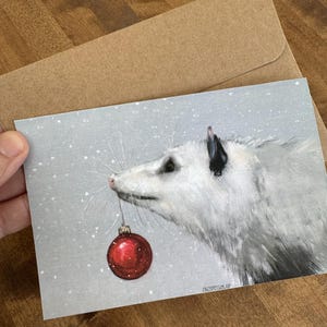 Tarjeta de felicitación navideña con adorno de animal de zarigüeya, arte, papelería, amigo, amante de la vida salvaje, rehabilitación de animales, lindo, regalo