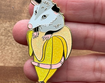 Pin : GLITTER Banana Pocket Opossum Possum Hard Enamel Pin Wildlife Lover gift, Stocking Stuffer, Cute, Animal