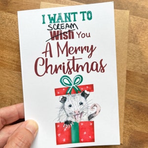 Greeting Card : Merry Scream Christmas Opossum Possum, Art, Stationary, Friend, Wildlife Lover, Animal Rehab, Cute, Gift