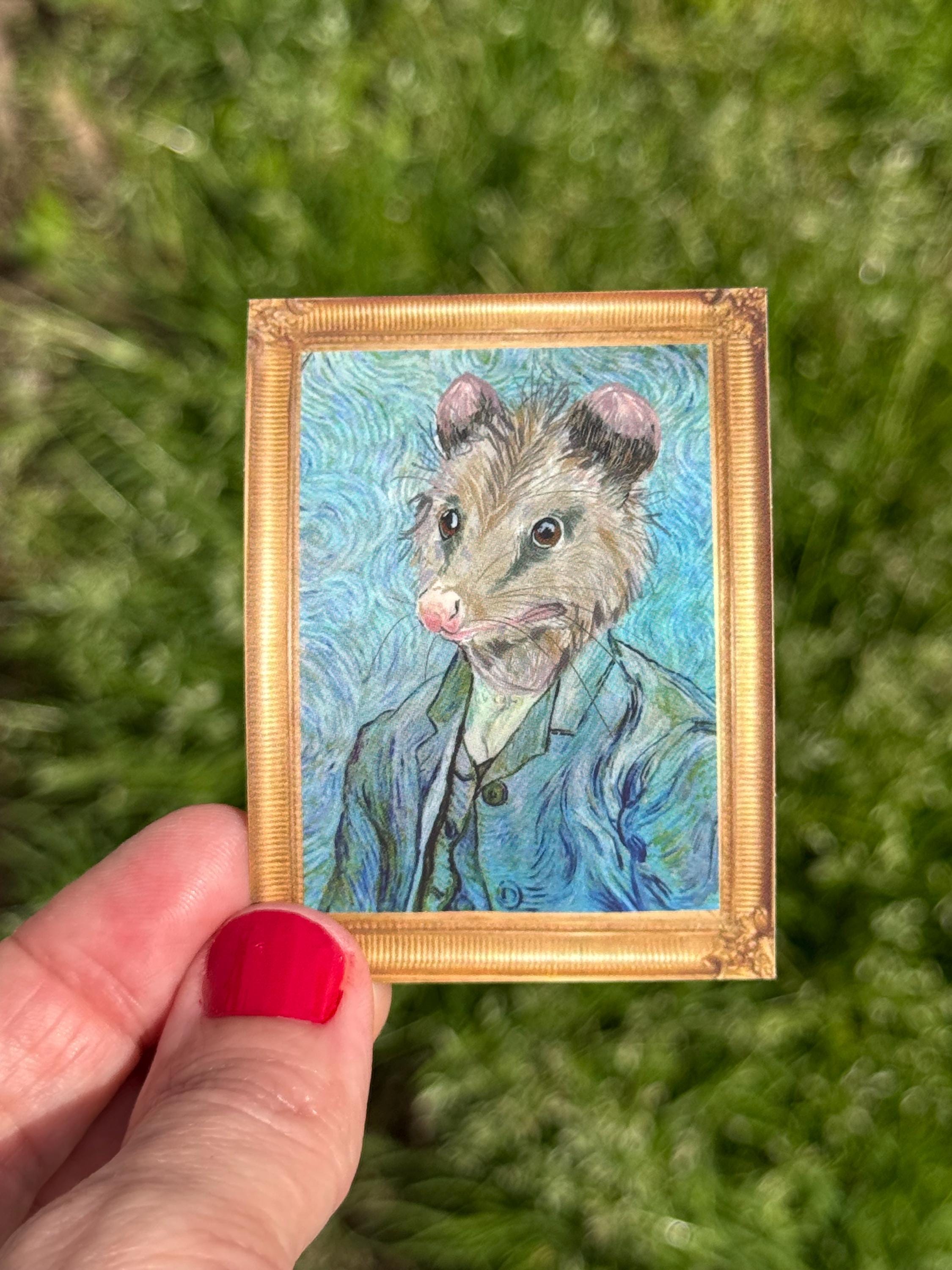 Sticker: Vincent Van Gogh Self Portrait Possum Opossum Planner, Craft, Vinyl Art Sticker, Wildlife, Animal Rehab, Animal Lover