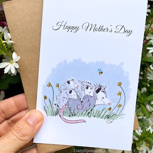 Greeting Card : Happy Mother's Day Opossum Possum, Art, Stationary, Wildlife Lover, Animal Rehab, Cute, Gift, Stocking Stuffer