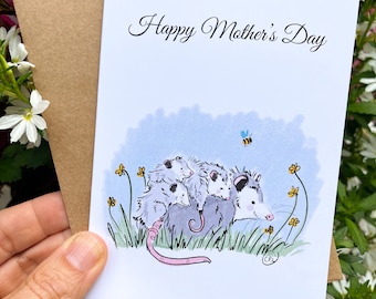 Greeting Card : Happy Mother's Day Opossum Possum, Art, Stationary, Wildlife Lover, Animal Rehab, Cute, Gift, Stocking Stuffer