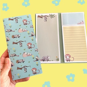 Notepad Booklet : Opossum Possum Notebook, sticky notes, Art, Stationary, Gift, Rescue, Wildlife, Woodland, School, Gift,