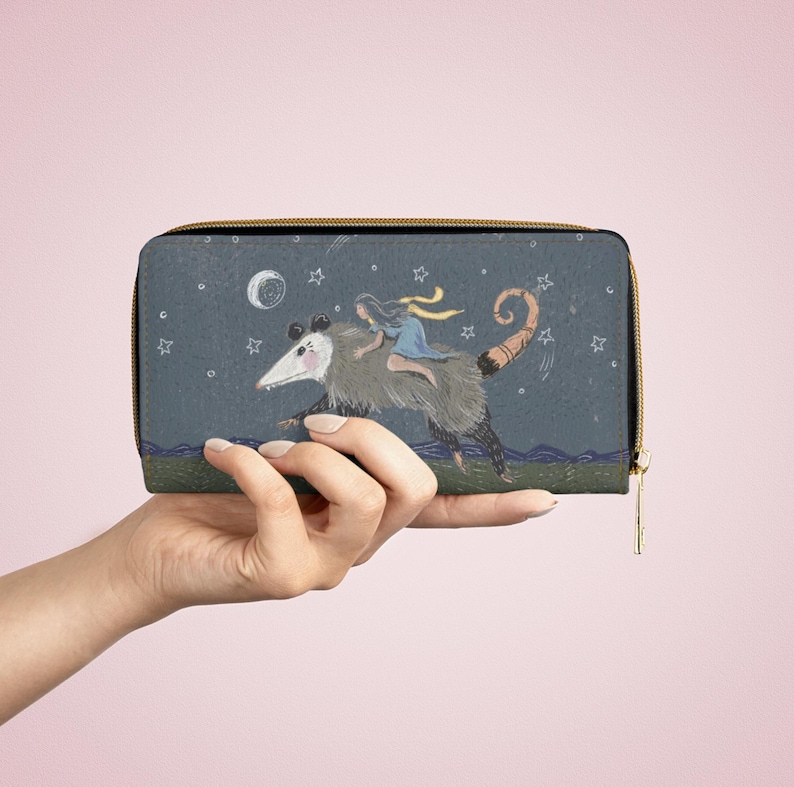 Whimsy Wallet Whimsical Possum Wallet: Vibrant PU Leather Zip Around Organizer - Etsy