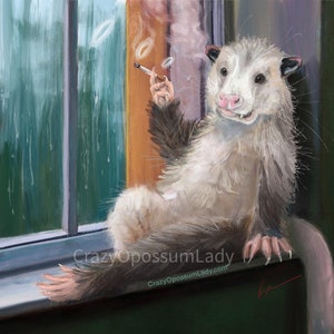 Print : One Last One - painting, Opossum Possum Wildlife Art, Rehab Animal, Woodland Watercolor Print, gifts, humor