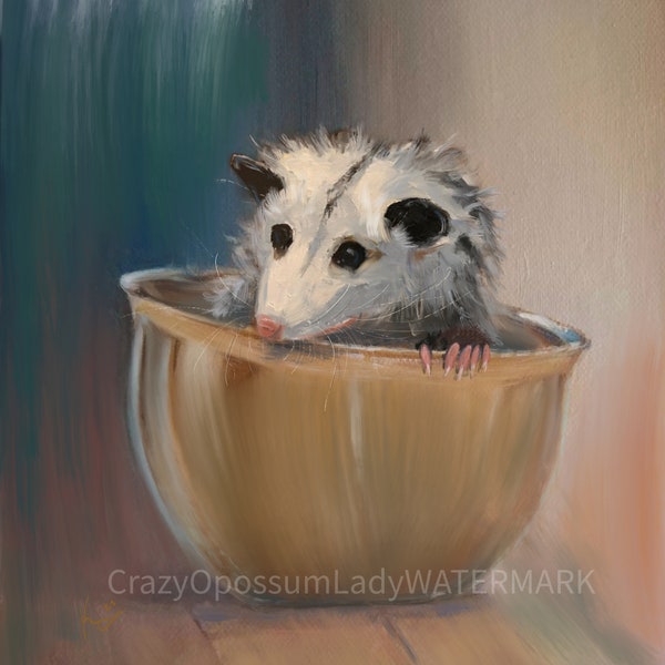 Print : Centerpiece - painting, Opossum Possum Wildlife Art, Rehab Animal, Woodland Watercolor Print, gifts, humor