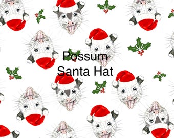 Opossum Christmas Wrapping Paper: Holiday Possum with Santa Hat