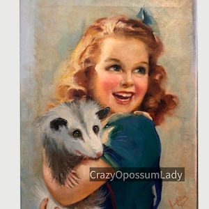 Impresión: Una niña con su zarigüeya Pintura Arte de vida silvestre de zarigüeya, Animal de rehabilitación, Impresión de pintura al óleo del bosque Representación de Lawrence Wilbur