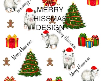 Merry Hiss-mas Opossum Wrapping Paper: Funny Christmas Gift Wrap