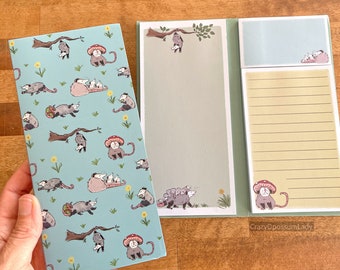 Notepad Booklet : Opossum Possum Notebook, sticky notes, Art, Stationary, Gift, Rescue, Wildlife, Woodland, School, Gift,