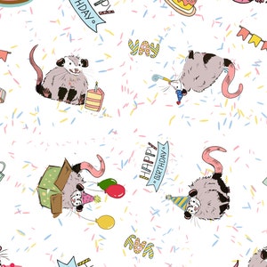 Wrapping Paper : Cute Opossum Happy Birthday Cake Celebrate Wrapping Paper Possum, Cake, Gift Paper, Balloons, Animal lover, Wildlife