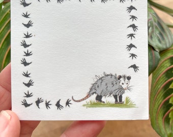 Sticky Notepad : Opossum Possum Tracks Feet print Notepad, Art, Stationary, Wildlife Lover, Animal Rehab, Cute, Gift,