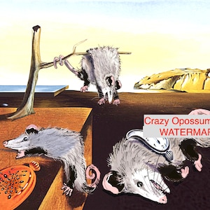 Print : The Possistence of Memory Dali Famous Painting Possum Wildlife Art, Rehab Animal, Woodland Watercolor Print