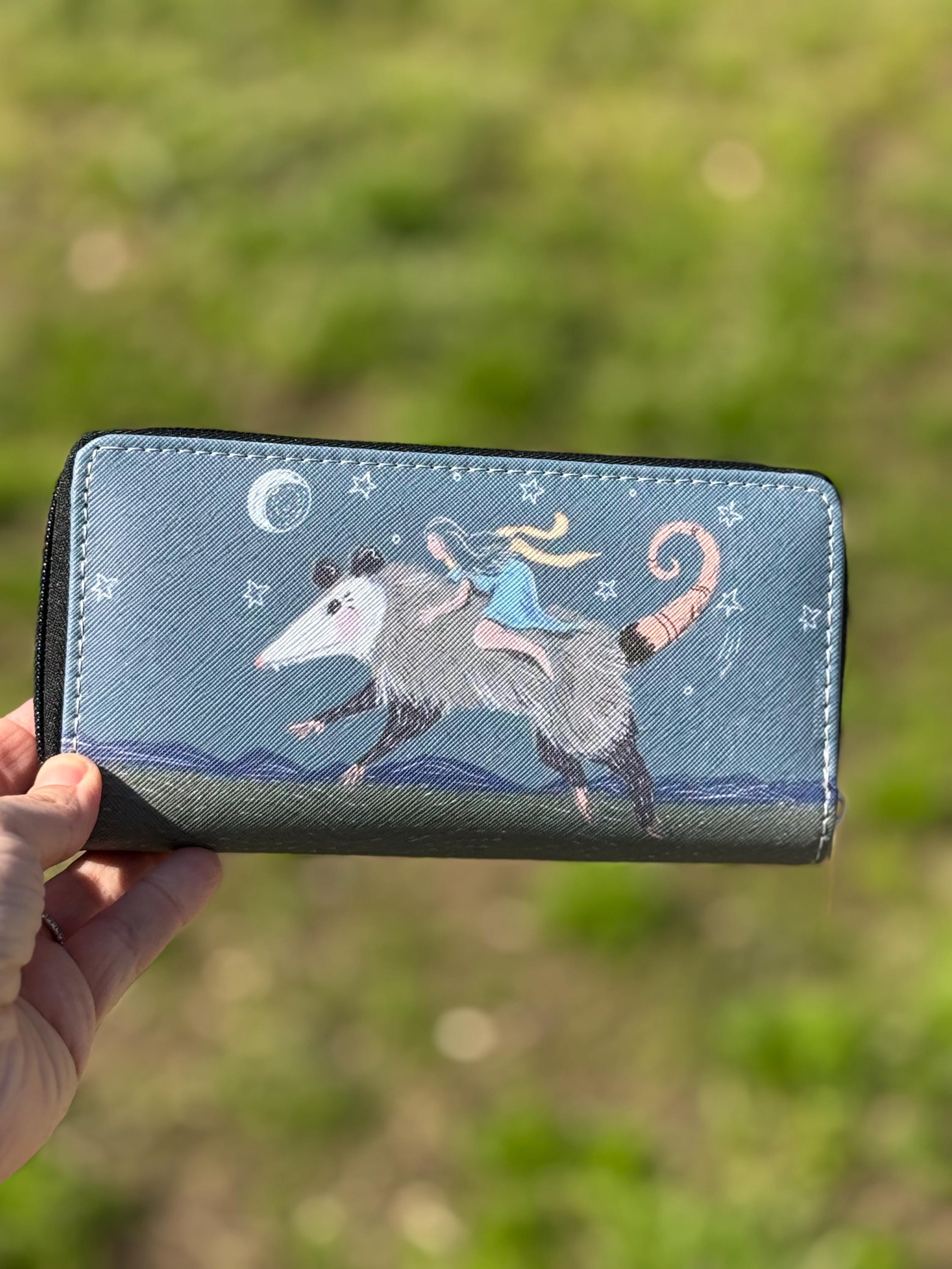 Whimsical Zipper Wallet With Possum Opossum Design, Cute