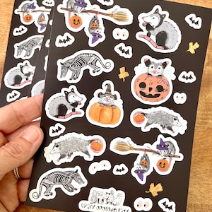 Aufkleber Bogen: Halloween Festliche Possum Opossum Planer, Handwerk, Vinyl Kunst Aufkleber, Wildtiere, Tier Rehab, Tierliebhaber