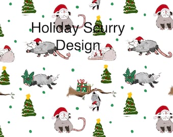 HoHo Opossum Christmas Wrapping Paper: Holiday Possum, Santa Hat