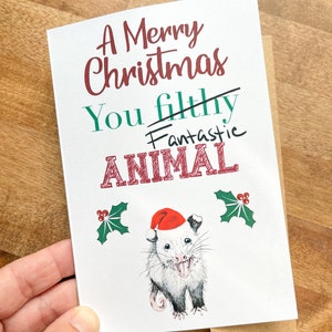 Grußkarte: Frohe Weihnachten, schmutziges Tier, Opossum, Kunst, Briefpapier, Freund, Wildtier-Liebhaber, Tier-Rehab, niedlich, Geschenk