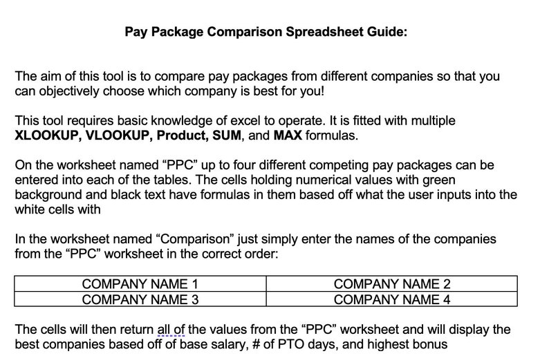 Pay Package Calculator to Determine the Best Offer From a Job Etsy