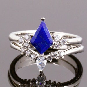 Natural Lapis Lazuli Ring, Personalized Promise Ring for Her, Blue Gemstone Bridal Ring Set, Unique Engagement Ring, Custom Wedding Ring