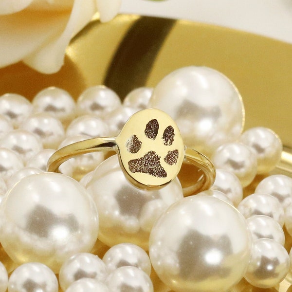 Pet Memorial Gift, Custom Actual Pet Paw Print Ring, Engraved Dog Pawprint Ring, Cat Paw Signet Ring, Dog Loss Keepsake, Silver Signet Ring