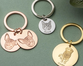 Custom Pet Portrait Keychain - Personalized Dog Tag with Engraved Picture