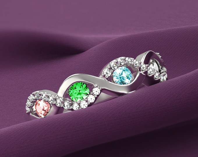3/4/5/6/7 Birthstones Ring, Personalized Mothers Ring, Custom Nana Ring, Infinity Family Ring for Grandma, 925 Sterling Silver Mom Ring