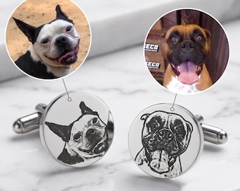 Personalized Pet Portrait Cufflinks, Custom Dog Photo Cuff Links, Engraved Cat Picture Cufflinks, Cufflinks for Pet Lover, Gift for Dog Dad