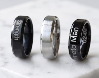 Personlig rostfri stålring, specialgraverad armband, unisexring, svart/silver löftering för par, födelsedagspresent, årsdagspresent