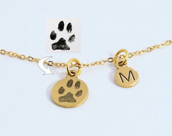 Paw Print Necklace, Actual Pet Pawprint Necklace, Engraved Dog Paw Necklace, Custom Your Own Pet Paw Print, Pet Loss Memorial Gift