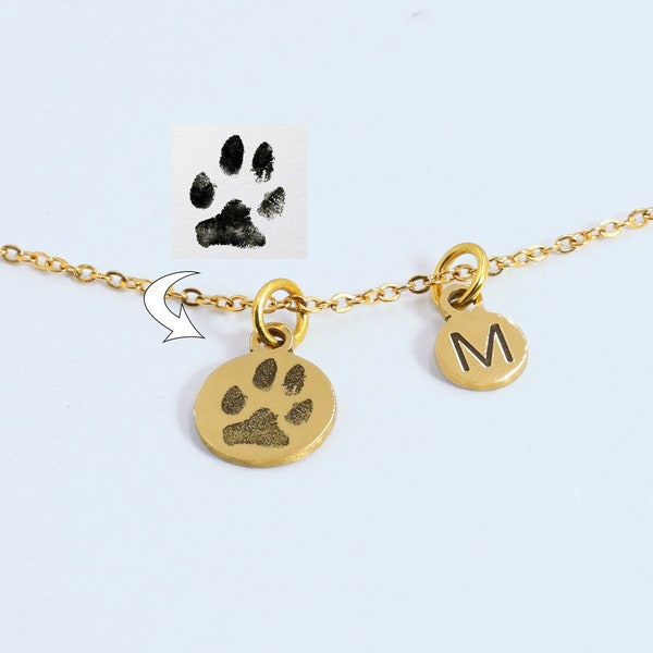 Paw Print ketting, werkelijke huisdier Pawprint ketting, gegraveerde hond Paw ketting, aangepaste uw eigen huisdier Paw Print, Pet Loss Memorial Gift