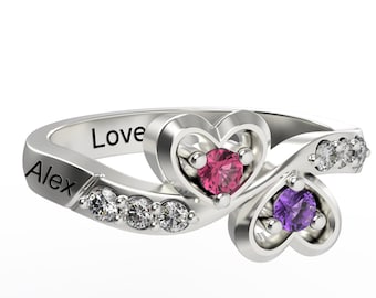 Heart Ring, Personalized Name Engraved Ring, Custom Birthstone Ring, Promise Ring for Her, Womens Engagement Ring, Anniversary Gift
