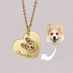 Custom Photo Necklace, Personalize Dog Photo Necklace, Cat Picture Charm, Heart Pendant with Portrait Engraved, Memorial Gift, Keepsake