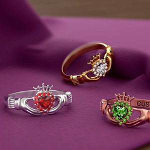 Versprechen Ring für Sie, personalisierte Claddagh Ring, Liebe Herz Birthstone Ring, benutzerdefinierte irische Hochzeit Ring, keltische Ring