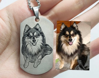 Custom Dog Photo Necklace, Personalized Engraved Cat Picture Keychains, Pet Portrait Tag Pendant Charm, Dog Loss Memorial, Fathers Day Gift