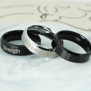 Personalized Stainless Steel Ring, Custom Engraved Band, Unisex Ring, Black/Silver Promise Ring for Couple, Birthday Gift, Anniversary Gift