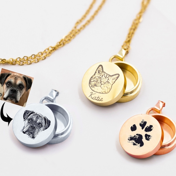 Personalized Pet Loss Urn Necklace for Ashes, Custom Cremation Jewelry Engraved with Photo, Pet Hair Locket, Cat Fur Keepsake, Memorial Gift