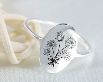 Multiple Birth Flower Ring, Bouquet Ring, Personalized Family Flowers Ring, Floral Rings, Birthflowers Ring for Mom, Mother&#39;s Day Gift