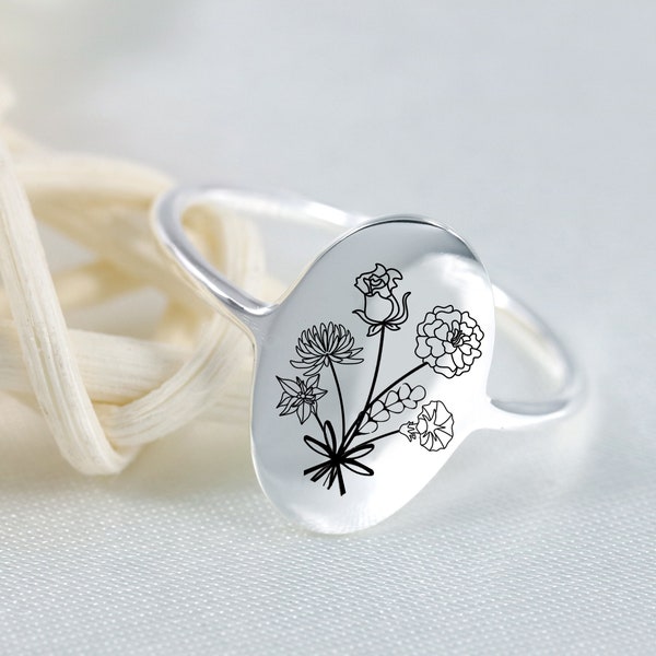 Bague fleurs naissance multiple, bague bouquet, bague fleurs de famille personnalisée, bagues florales, bague fleurs de naissance pour maman, cadeau fête des mères