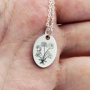 Birth Flower Necklace, Custom Birthflowers Bouquet Necklace, Personalized Engraving Floral Necklace for Mom, Mother&#39;s Day Gift, Oval Plate