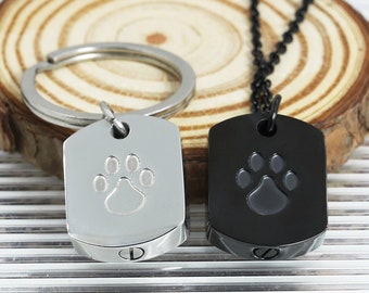 Custom Pawprint Cremation Necklace, Personalized Urn Keychain for Ashes, Paw Print Keepsake Keyring for Dog Dad, Cat Loss Memorial Gift