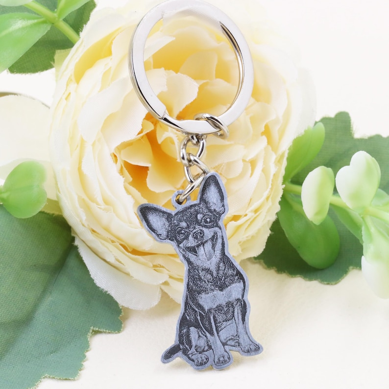 Custom Dog Photo Keychain, Cat Picture Keychains, Personalized Engraved Pet Portrait Key Chain, Key Ring for Pet Loss, Dog Memorial Gift image 6