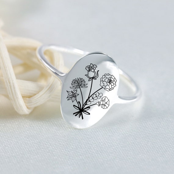 Multiple Birth Flower Ring, Bouquet Ring, Personalized Family Flowers Ring, Floral Rings, Birthflowers Ring for Mom, Mother's Day Gift