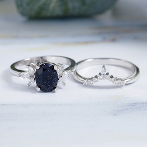 Ensemble de bagues en grès bleu galaxie, bague nébuleuse pour femme, bague de promesse personnalisée pour elle, 2 bagues de fiançailles personnalisées, cadeau d'anniversaire image 6