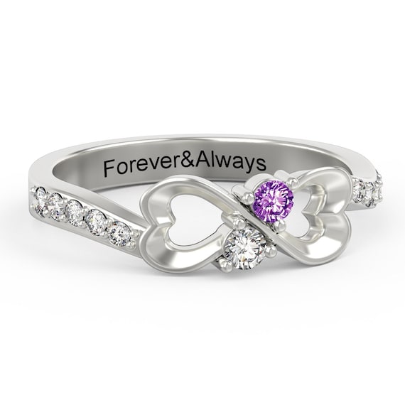 Personalized Promise Ring for Her with 2 Birthstones, 925 Sterling Silver Engagement Ring, Infinity Birthstone Ring for Mom, Custom Engraved