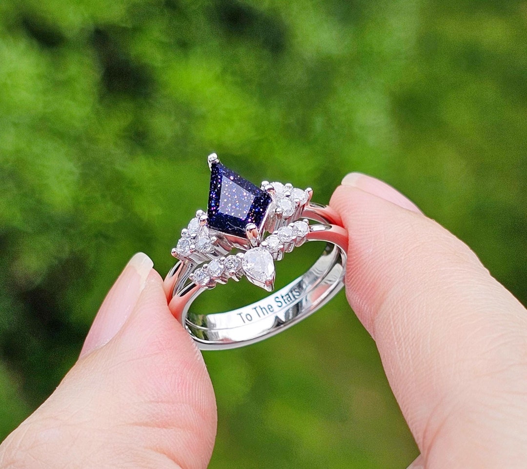 Women’s Nebula Wedding Ring, Blue Galaxy Sandstone Rings, Personalized ...