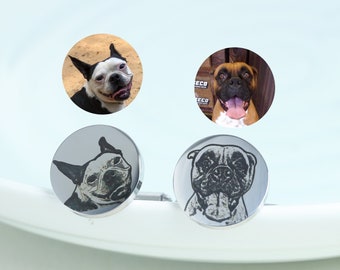 Boutons de manchette personnalisés pour portrait d'animal de compagnie, boutons de manchette personnalisés avec photo de chien, boutons de manchette gravés avec photo de chat, boutons de manchette pour amoureux des animaux de compagnie, cadeau pour papa chien