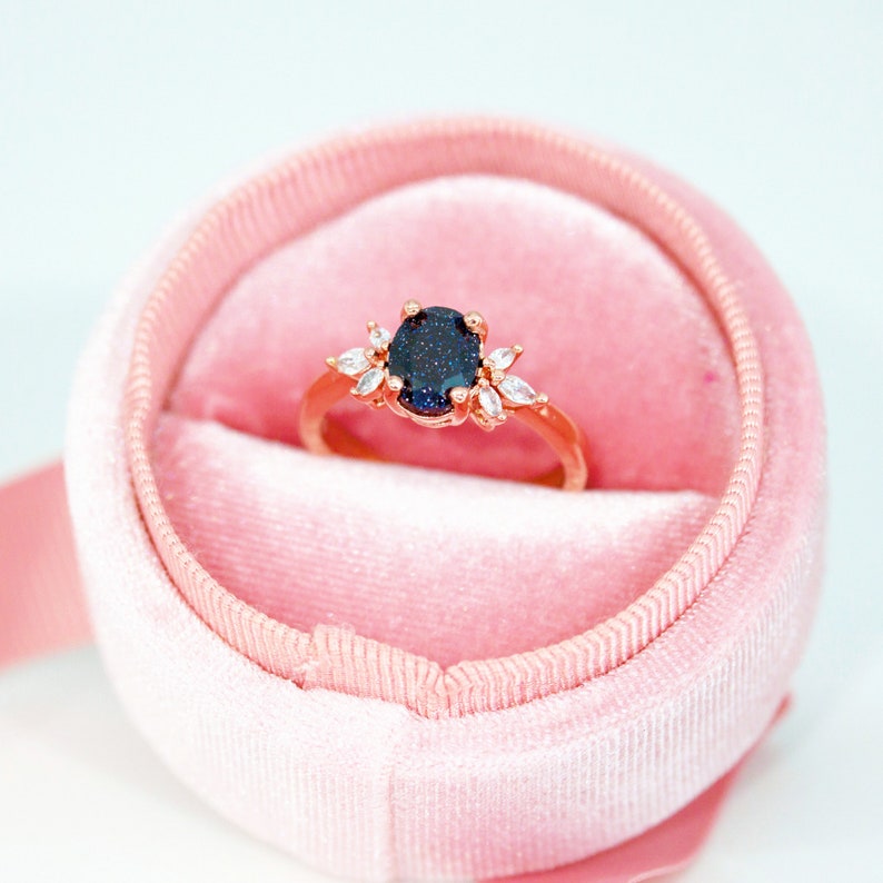 Ensemble de bagues en grès bleu galaxie, bague nébuleuse pour femme, bague de promesse personnalisée pour elle, 2 bagues de fiançailles personnalisées, cadeau d'anniversaire image 9