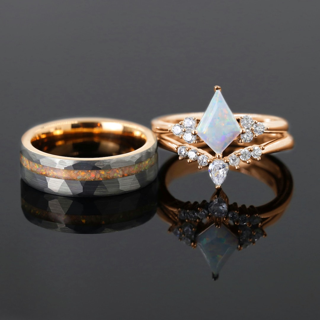 Matching Opsite Rings His Hers Opal Ring, Matching Ring for Couple, Custom Couples Rings ...