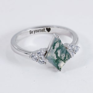 Bague agate mousse verte, bague de fiançailles personnalisée pour elle, bague de promesse, bague avec pierres précieuses naturelles, alliance unique, cadeau d'anniversaire image 8