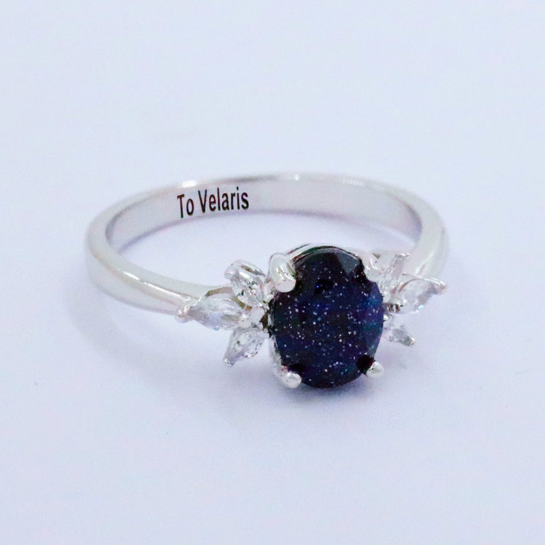 Blaue Galaxie Sandstein Ring Set, Frauen Nebula Ring, personalisierte Versprechen Ring für sie, 2 Stück benutzerdefinierte Verlobungsring, Jubiläumsgeschenk Bild 7